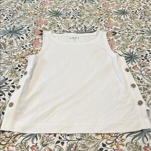 LOFT White Sleeveless Top with Side Buttons